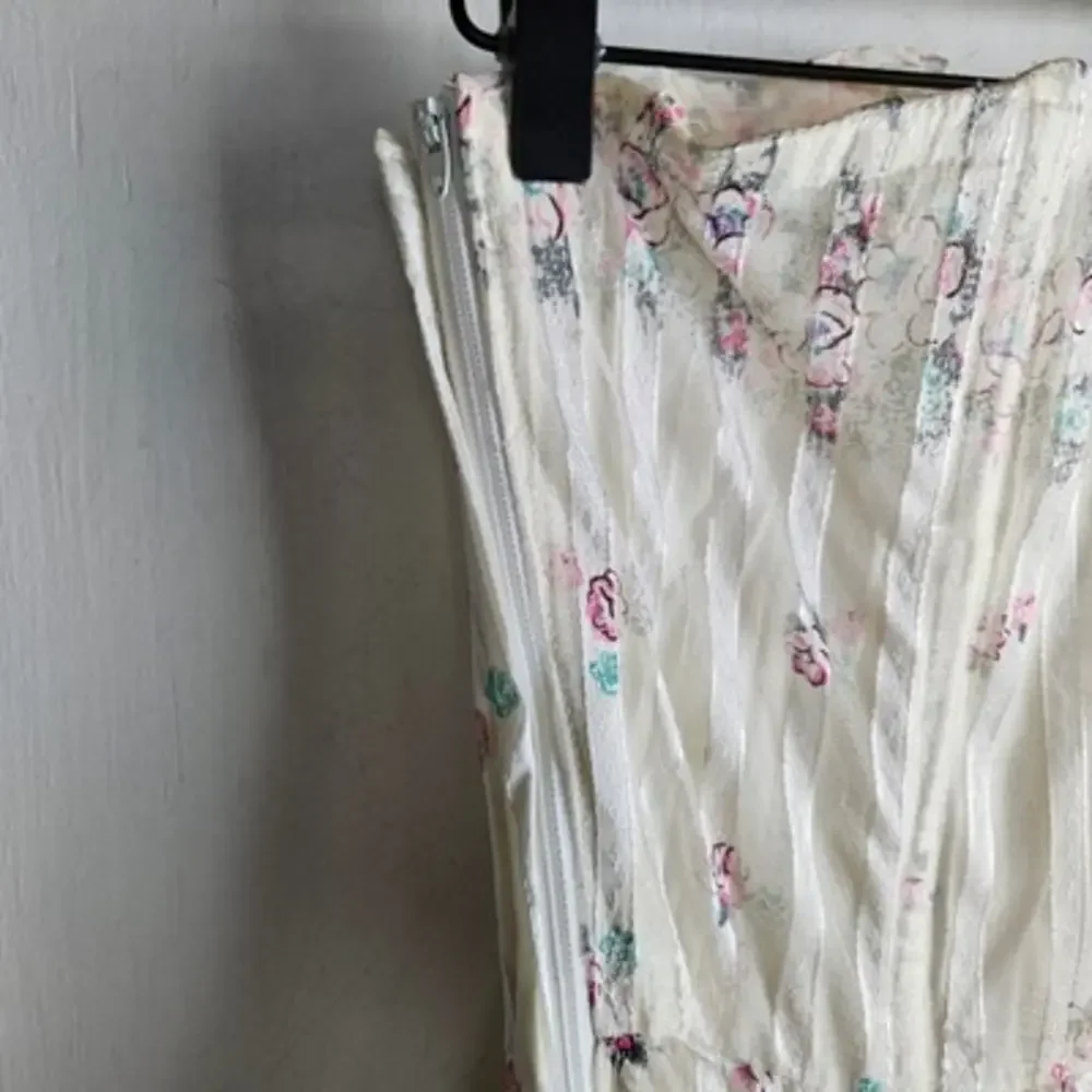 Vintage 50s Strapless Fit & Flare Chiffon Stripe Midi Dress S? 4? Ivory Pink - Picture 11 of 12